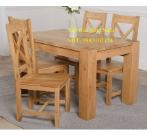 Bộ bàn ghế phòng ăn gỗ sồi Tundo màu vàng tự nhiên 1m4 kèm 4 ghế lưng X